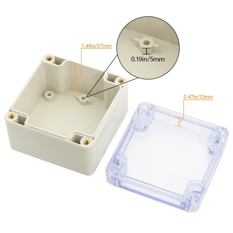 LeMotech ABS Plastic Junction Box Dustproof Waterproof IP65 Electrical Enclosure Box Universal Project Enclosure Grey with PC Transparent Clear Cover 3.3 x 3.2 x 2.2 inch (83 x 81 x 56 mm) - Image 4